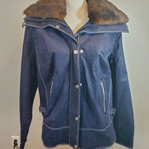 Bradley Bayou Size Large Blue Leather Jacket